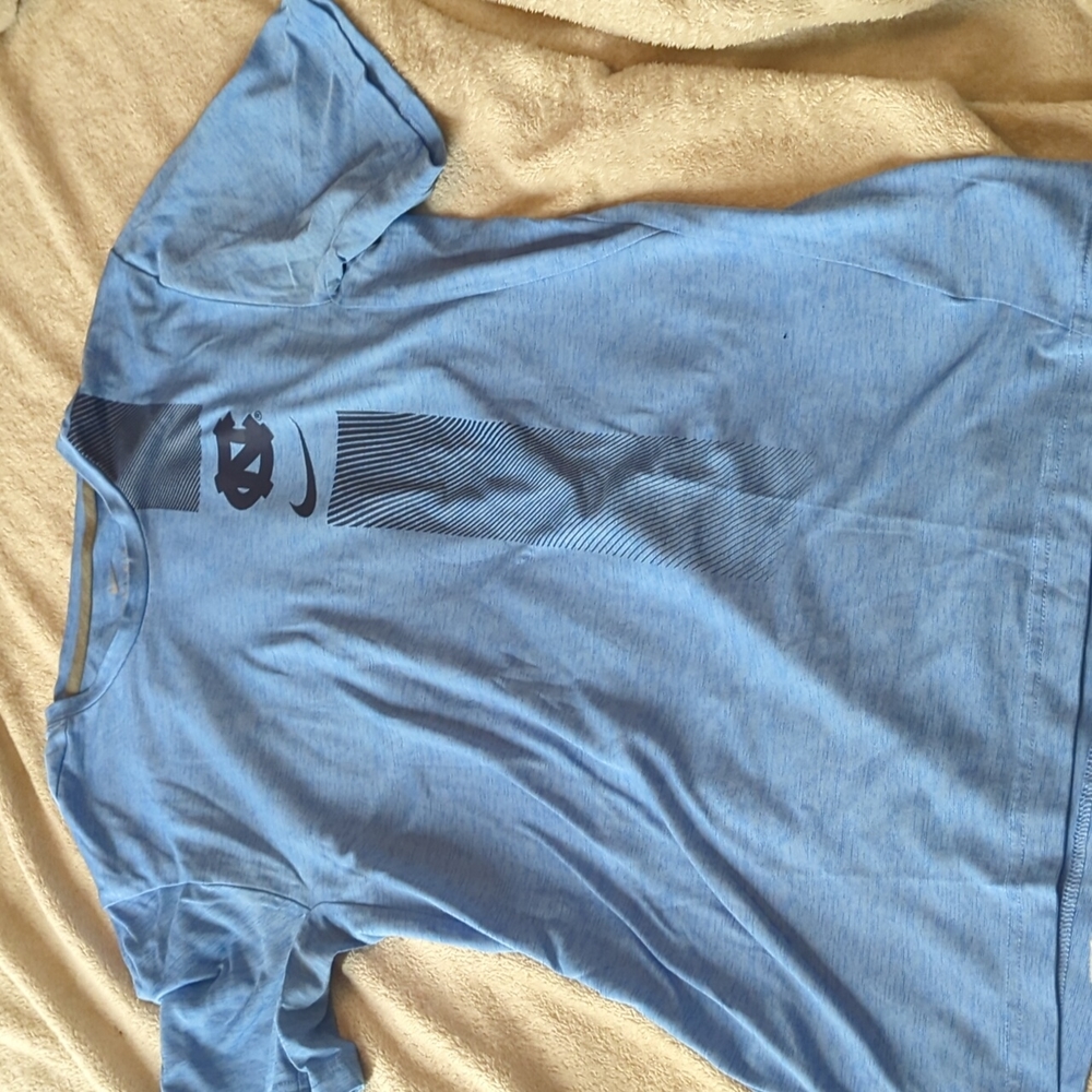 Nike Light Blue Short Sleeve Athletic Shirt with Navy Logo